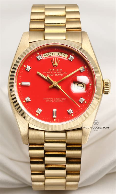 rolex with red dial|Rolex watch with red face.